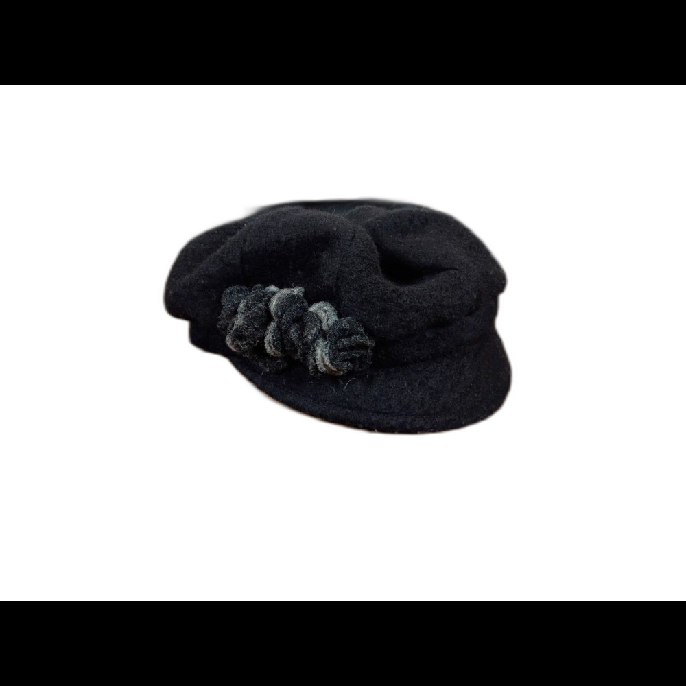 Creativa Italy Wool Newsboy Cap Black Flower